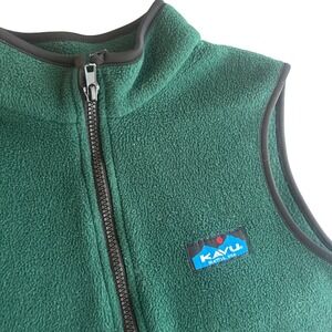 KAVU Fleece Vest Kids Medium Green Full Zip Outdoors Hiking Made in USA